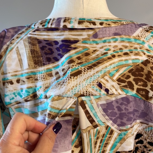 JENNIFER LOPEZ colorful Animal print blouse bat stationery pleat sleeve XL drape - Picture 8 of 17